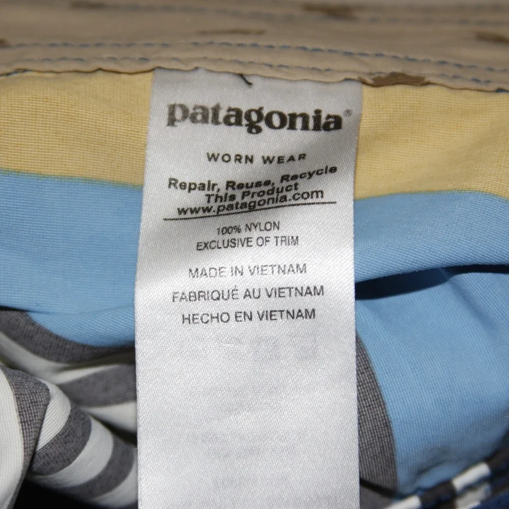Patagonia Swim Trunks Mens 32 Blue‎ Yellow Striped Board Shorts Nylon Quick Dry
